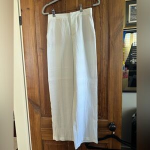 Zara Cream Wide-Leg Linen Blend Pants